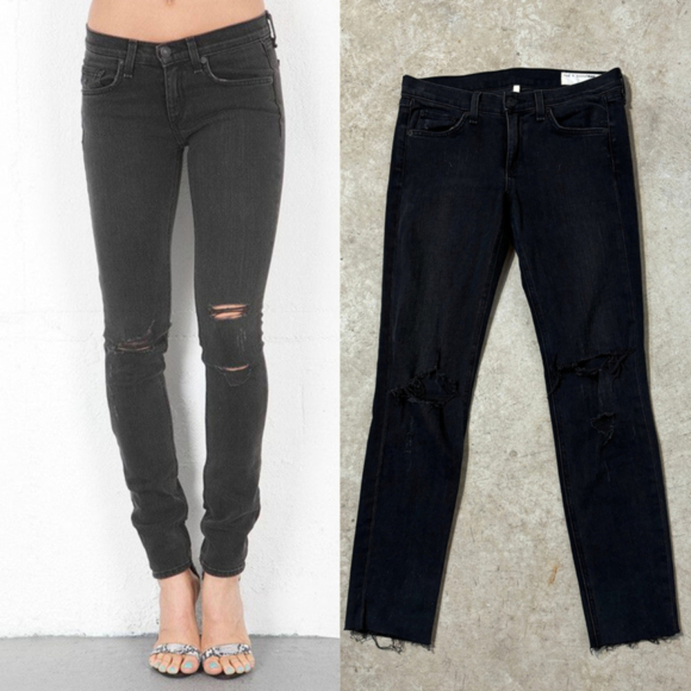 Rag & Bone Skinny Jeans Black Women’s Size 27 Rock with Holes Zip Fly Distressed